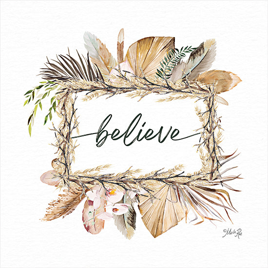 Marla Rae MAZ5902 - MAZ5902 - Boho Believe Wreath - 12x12 Inspirational, Believe, Typography, Signs, Textual Art, Wreath, Feathers, Bohemian, Nature from Penny Lane