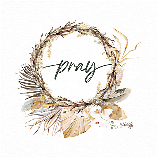 Marla Rae MAZ5904 - MAZ5904 - Boho Pray Wreath - 12x12 Religious, Inspirational, Pray, Typography, Signs, Textual Art, Wreath, Feathers, Bohemian, Nature from Penny Lane