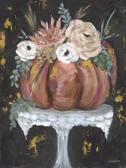 Mackenzie Kissell MKA149 - MKA149 - Boho Pumpkin on Pedestal - 12x16 Still Life, Pumpkin, Cake Plate, Abstract, Flowers, Fall, Greenery, Bouquet from Penny Lane