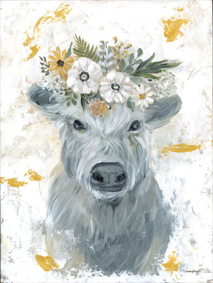 Mackenzie Kissell MKA165 - MKA165 - Sweet Sunshine Cow - 12x16 Whimsical, Cow, Gray Cow, Floral Crown, Flowers, Greenery, Spring from Penny Lane