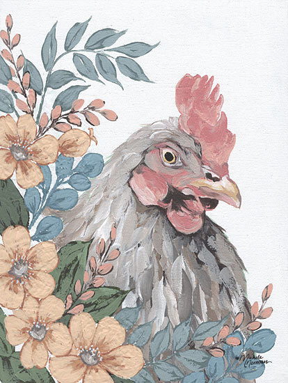 Michele Norman MN263 - MN263 - Hen in the Garden     - 12x16 Hen, Chicken, Flowers, Whimsical, French Country from Penny Lane