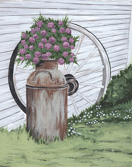 Michele Norman MN291 - MN291 - Rusted Milk Can with Wagon Wheel - 12x16 Milk Can, Flowers, Wagon Wheel, Rusty, Farm, Primitive, Farm from Penny Lane