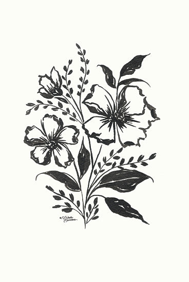 Michele Norman MN331 - MN331 - Josephine Floral - 12x16 Flowers, Black & White, Botanical, Blooms, Leaves, Drawing Print from Penny Lane