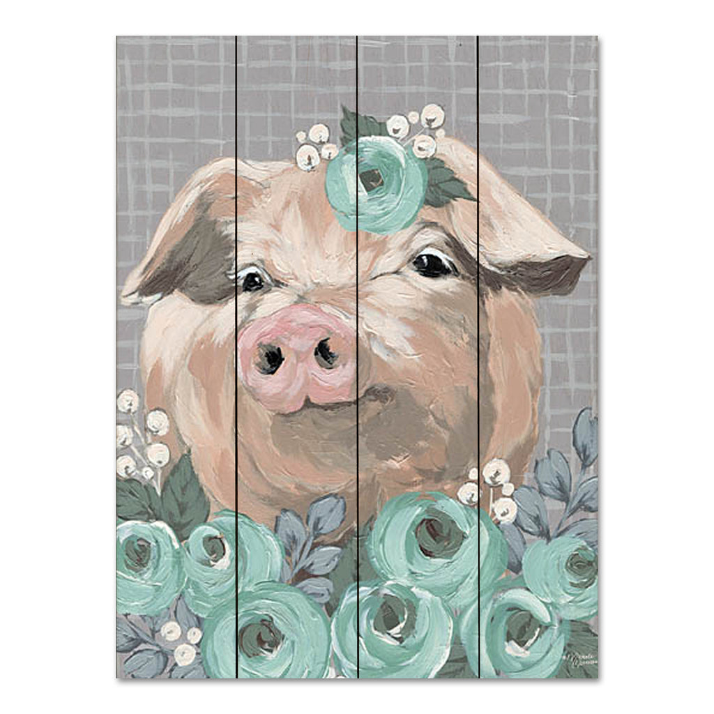 Michele Norman MN337PAL - MN337PAL - Pretty Polly - 12x16 Pig, Flowers, Green Flowers, Whimsical, Portrait, Animals from Penny Lane