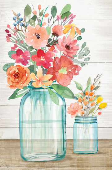 Mollie B. MOL2125 - MOL2125 - Country Floral Still Life - 12x18 Country Floral, Still Life, Glass Jars, Flowers, Bouquets, Country, Botanical from Penny Lane