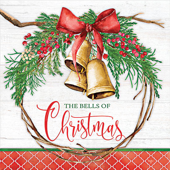 Mollie B. MOL2129 - MOL2129 - The Bells of Christmas - 12x12 The Bells of Christmas, Christmas, Holidays, Bells, Wreath, Greenery, Berries, Plaid, Typography, Signs from Penny Lane