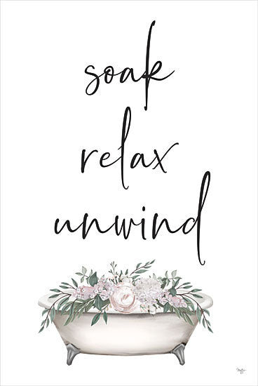 Mollie B. MOL2469 - MOL2469 - Soak, Relax, Unwind Bathtub - 12x18 Bath, Bathroom, Soak, Relax, Unwind, Typography, Signs, Textual Art, Flowers, Bathtub, Greenery from Penny Lane
