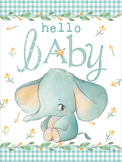 Mollie B. MOL2484 - MOL2484 - Hello Baby Elephant Blue - 12x16 New Baby, Baby, Whimsical, Hello Baby, Animals, Elephant, Patterns, Plaids, Typography, Signs from Penny Lane