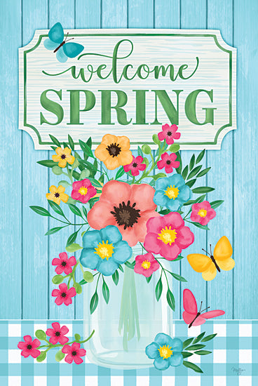 Mollie B. MOL2574 - MOL2574 - Welcome Spring - 12x18 Spring, Flowers, Spring Flowers, Jar, Easter, Welcome Spring, Typography, Signs, Textual Art, Blue & White Plaid, Farmhouse/Country from Penny Lane