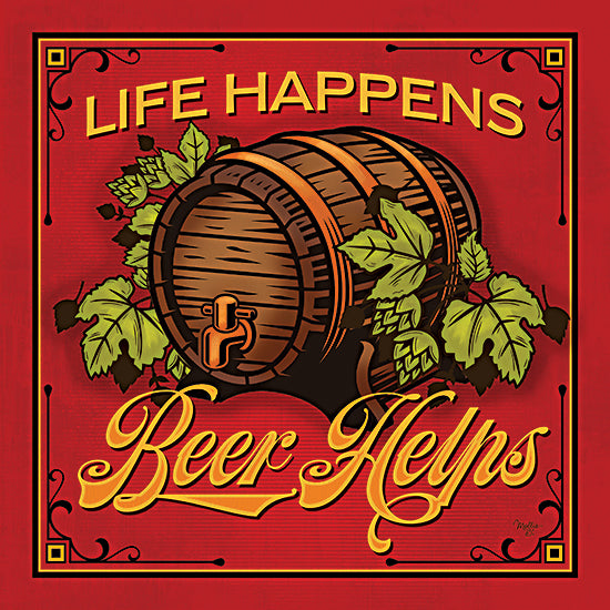 Mollie B. MOL2599 - MOL2599 - Life Happens Beer Helps - 12x12 Humor, Beer, Life Happens Beer Helps, Typography, Signs, Textual Art, Bar, Masculine, Beer Barrel, Beer Tap from Penny Lane