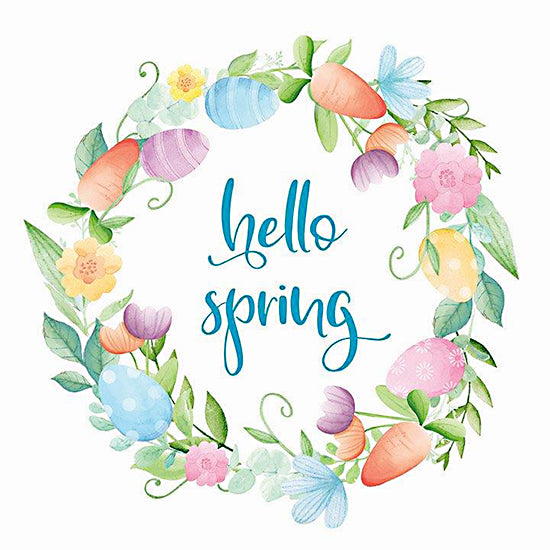 Mollie B. MOL2623 - MOL2623 - Hello Spring Wreath - 12x12 Easter, Wreath, Easter Eggs, Greenery, Spring, Hello Spring, Typography, Signs, Textual Art, Flowers from Penny Lane