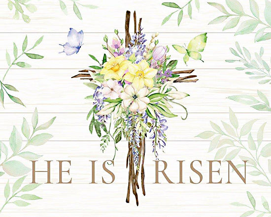 Mollie B. MOL2624 - MOL2624 - He is Risen Cross - 16x12 Easter, Cross, Religious, He is Risen, Typography, Signs, Textual Art, Flowers, Easter Flowers, Spring, Butterflies, Greenery from Penny Lane