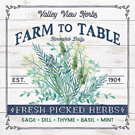 Mollie B. MOL2675 - MOL2675 - Fresh Picked Herbs - 12x12 Farm, Herbs, Valley View Herbs Farm to Table Fresh Picked Herbs, Typography, Signs, Textual Art, Watercolor, Kitchen, Farmhouse/Country from Penny Lane