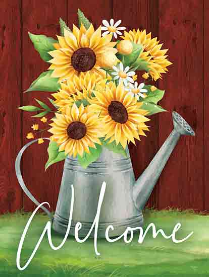 Mollie B. MOL2754 - MOL2754 - Welcome Sunflower Watering Can - 12x16 Fall, Still Life, Watering Can, Sunflowers, Bouquet, Daises, Fence, Welcome, Typography, Signs, Textual Art, Farmhouse/Country from Penny Lane