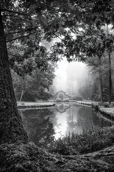 Martin Podt MPP849 - MPP849 - Cabin in the Woods - 12x18 Cabin, Woods, Forest, Photography, Black & White, Landscape, Pond from Penny Lane