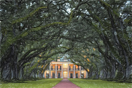 Martin Podt MPP953 - MPP953 - Oak Alley Plantation in the Evening - 18x12 Photography, Landscape, House, Oak Alley Plantation, Mansion, Louisiana, Trees, Path, Front Porch, Evening from Penny Lane