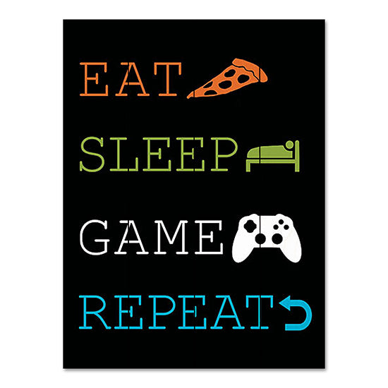 Masey St. Studios MS185PAL - MS185PAL - Eat, Sleep, Game, Repeat - 12x16 Eat, Sleep, Game, Repeat, Video Games, Masculine, Whimsical, Tween, Typography, Signs from Penny Lane