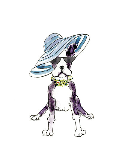 Masey St. Studios MS203 - MS203 - Beach Hat Pup - 12x16 Fashion, Dog, Animals, Pets, Whimsical, Hat, Floppy Hat, Glasses, Floral Necklace from Penny Lane