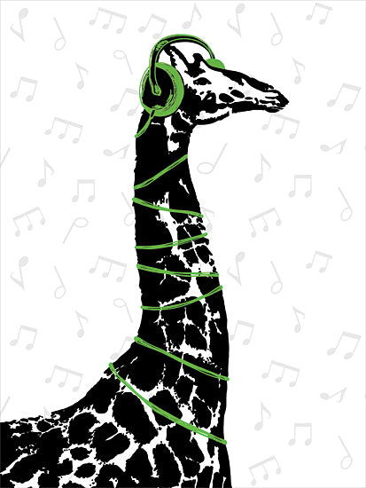 Masey St. Studios MS222 - MS222 - Rockin' Giraffe - 12x16 Whimsical, Giraffe, Headphones, Music, Rockin' Giraffe, Musical Notes, Black, White, Neon Green from Penny Lane