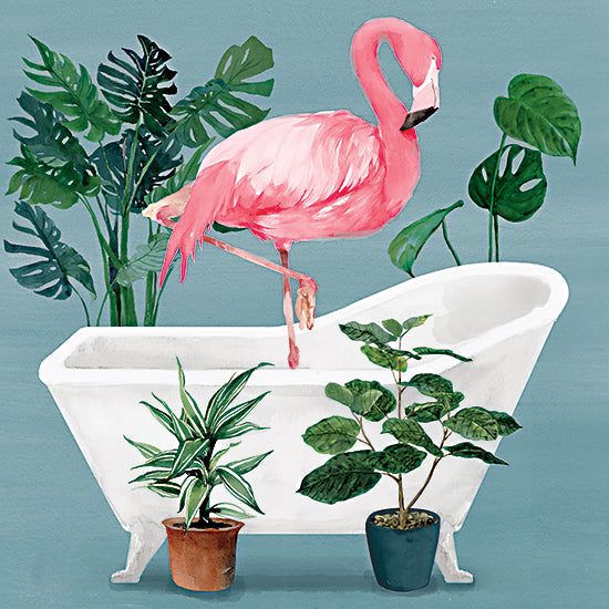 Masey St. Studios MS265 - MS265 - Flamingo in Tub - 12x12 Bath, Bathroom, Bathtub, Flamingo, Whimsical, Plants, Houseplants, Potted Plants from Penny Lane