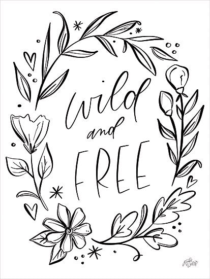 MakeWells MW127 - MW127 - Wild and Free - 12x16 Inspirational, Wild and Free, Typography, Signs, Textual Art, Wreath, Flowers, Black & White from Penny Lane