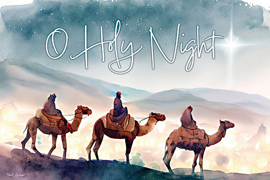 Nicole DeCamp ND110 - ND110 - O Holy Night - 18x12 Christmas, Holidays, Religious, Three Kings, O Holy Night, Typography, Signs, Textual Art, Christmas Song, Camels, Mountains, Landscape, Jerusalem, Watercolor from Penny Lane