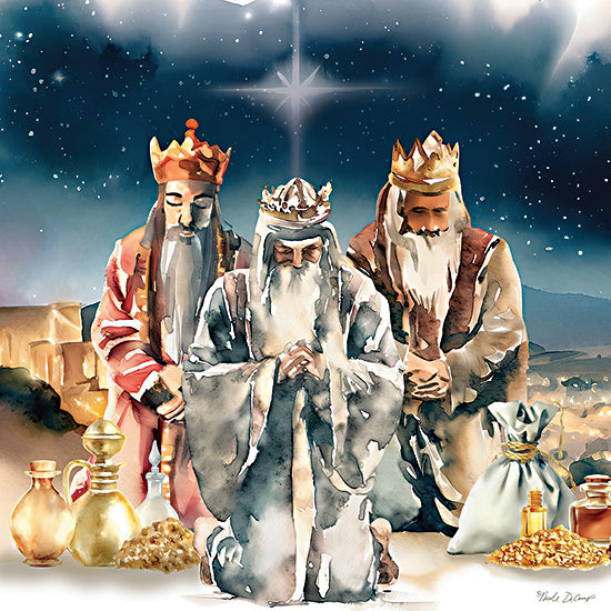 Nicole DeCamp ND113 - ND113 - Three Wise Men - 12x12 Christmas, Holidays, Religious, Wise Men, Kings, Three Kings, Star, Bethlehem, Buildings, Star, Gold, Frankincense, Myrrh, Watercolor from Penny Lane