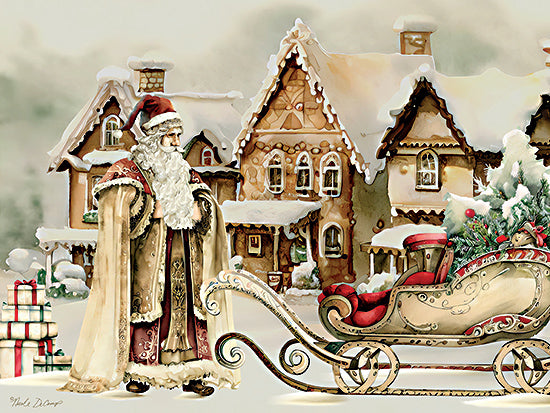 Nicole DeCamp ND121 - ND121 - Old World Santa and Sleigh - 16x12 Christmas, Holidays, Santa Claus, Sleigh, Presents, Houses, Vintage, Old World Santa, Winter, Snow, Landscape from Penny Lane