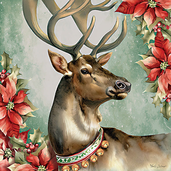 Nicole DeCamp ND122 - ND122 - Old World Reindeer - 12x12 Christmas, Holidays, Animals, Flowers, Poinsettias, Red Poinsettias, Christmas Flowers, Bells, Vintage, Old World Reindeer from Penny Lane