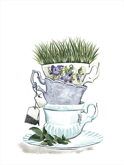 Julie Norkus NOR110 - NOR110 - Tea For Three - 12x16 Teacup, Tea, Kitchen, Plants, Still Life from Penny Lane