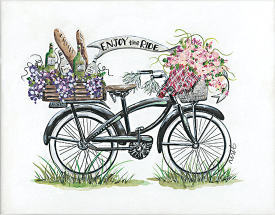 Julie Norkus NOR122 - NOR122 - Life is Beautiful - 16x12 Enjoy the Ride, Bicycle, Bike, Flowers, Wine, Bread, Grapes, Sign from Penny Lane