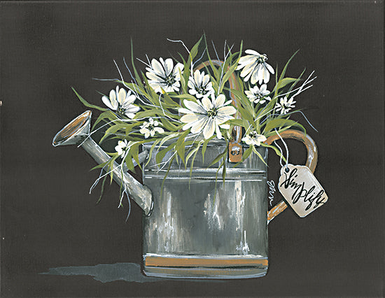 Julie Norkus NOR125 - NOR125 - Watering Can Daisy - 16x12 Watering Can, Flowers, White Flowers, Daisies, Simplify, Black Background from Penny Lane