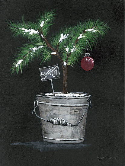 Julie Norkus NOR154 - NOR154 - Simplify Pail     - 12x16 Still Life, Galvanized Pail, Pail, Christmas, Christmas Tree, Ornament, Simplify, Typography, Signs, Snow, Winter, Black Background from Penny Lane