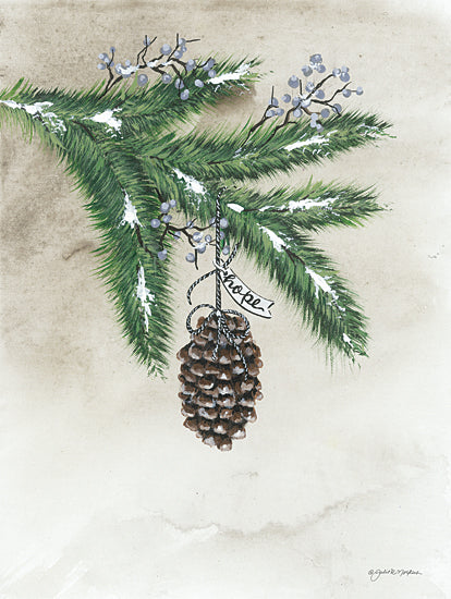 Julie Norkus NOR155 - NOR155 - Hope on a Branch    - 12x16 Winter, Tree Branch, Pine Branch, Pinecone, Berries, Snow, Nature, Winter, Hope, Typography, Signs from Penny Lane