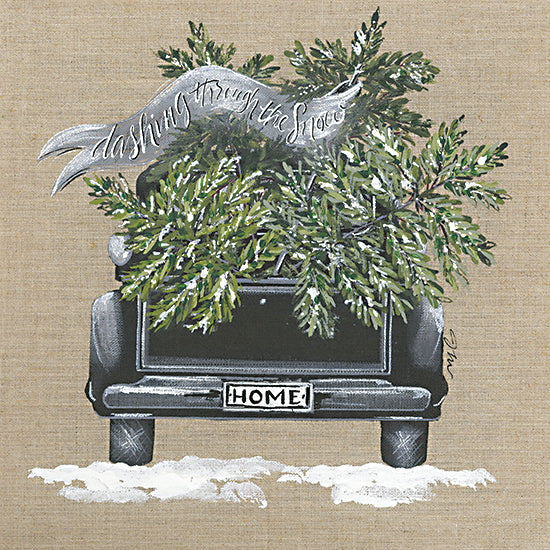 Julie Norkus NOR160 - NOR160 - Dashing Through the Snow Truck - 12x12 Christmas, Holidays, Winter, Truck, Truck Bed, Christmas Tree, Banner, Dashing Through the Snow, Typography, Signs, Textual Art, Snow from Penny Lane