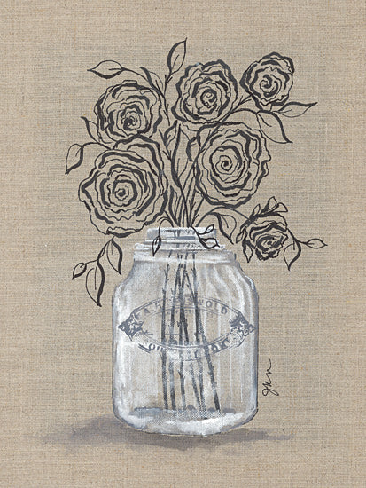 Julie Norkus NOR237 - NOR237 - Sketchy Floral 2 - 12x16 Abstract, Flowers, Line Drawn Flowers, Glass Bottle, Contemporary, Burlap from Penny Lane