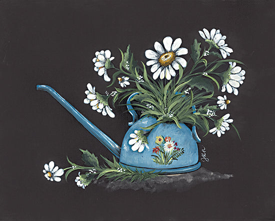 Julie Norkus NOR251 - NOR251 - Vintage Watering Can - 16x12 Flowers, Daisies, Watering Can, Antiques, Vintage, Spring, Garden, Black Background from Penny Lane