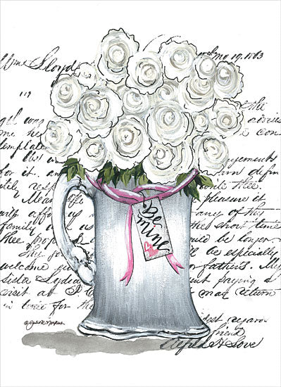 Julie Norkus NOR258 - NOR258 - Be Mine Roses - 12x16 Floral, Abstract, Roses, Pitcher, Valentine's Day, Be Mine, Typography, Signs, Textual Art, White Roses, Flowers from Penny Lane