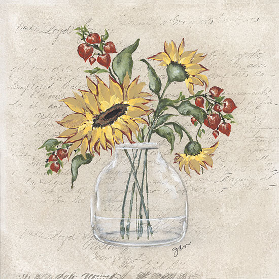 Julie Norkus NOR272 - NOR272 - Fall Vase Arrangement - 12x12 Fall, Flowers, Sunflowers, Bouquet, Glass Vase, Fall Flowers, Botanical, Cottage/Country from Penny Lane