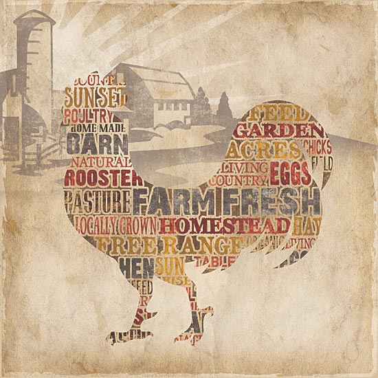 Lauren Rader RAD1269 - Rooster Words - Rooster, Typography, Farm, Barn from Penny Lane Publishing
