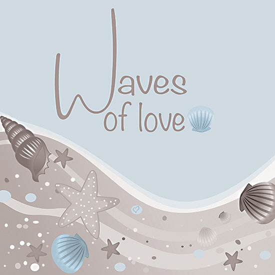 Lauren Rader RAD1382 - RAD1382 - Waves of Love - 12x12 Coastal, Whimsical, Beach, Shells, Waves of Love, Typography, Signs, Textual Art from Penny Lane
