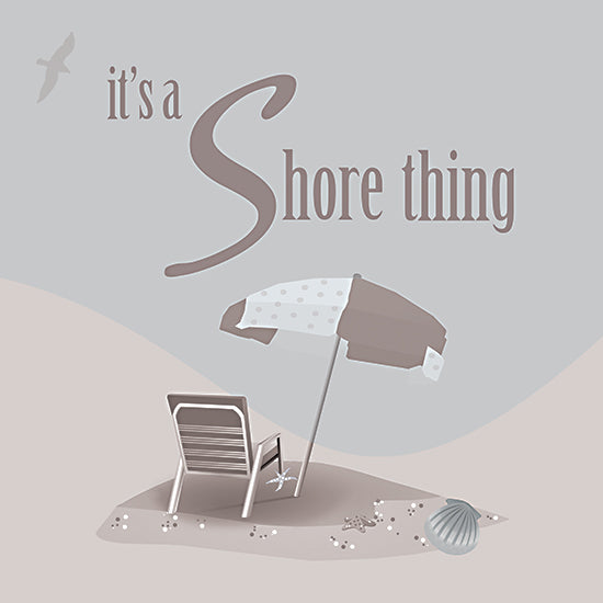 Lauren Rader RAD1383 - RAD1383 - It's a Shore Thing - 12x12 Coastal, Whimsical, Beach, Chair, Umbrella, It's a Shore Thing, Typography, Signs, Textual Art, Leisure from Penny Lane