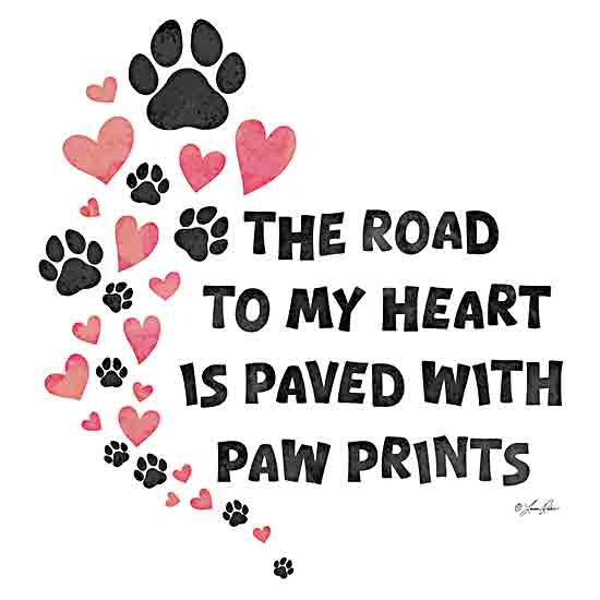 Lauren Rader RAD1453 - RAD1453 - Paved with Paw Prints - 12x12 Pets, Inspirational, The Road to My Heart is Paved with Paw Prints, Typography, Signs, Textual Art, Paw Prints, Hearts, Pink, Black from Penny Lane
