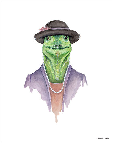 Rachel Nieman RN131 - RN131 - Iguana in Sunday Best - 12x16 Iguana, Pearls, Hat, Portrait from Penny Lane