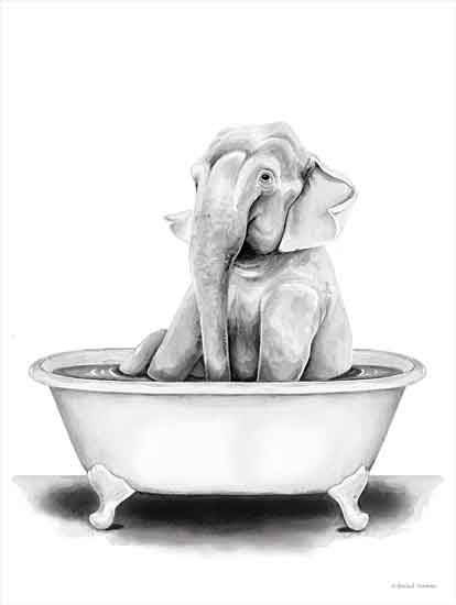 Rachel Nieman RN153 - RN153 - Elephant in Tub - 16x12 Elephant, Bathtub, Black & White from Penny Lane