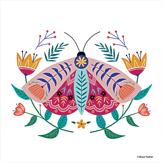 Rachel Nieman RN169 - RN169 - Folk Art Moth    - 12x12 Folk Art Moth, Moth, Flowers, Whimsical, Insects from Penny Lane