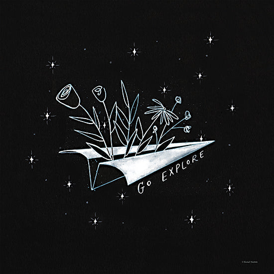 Rachel Nieman RN181 - RN181 - Go Explore    - 12x12 Go Explore, Paper Airplane, Whimsical, Space, Black & White from Penny Lane