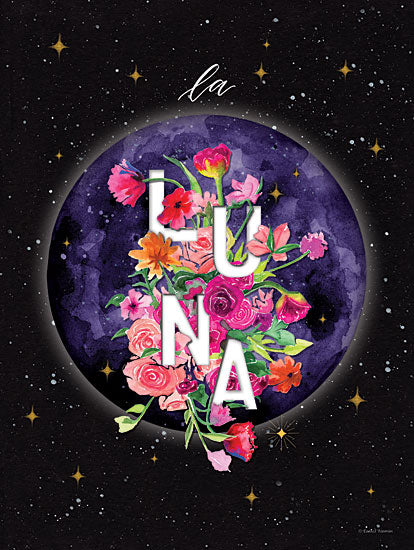 Rachel Nieman RN344 - RN344 - La Luna - 12x16 Moon, Flowers, La Luna, Stars, Universe, Whimsical from Penny Lane