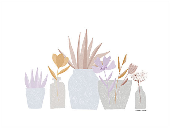 Rachel Nieman RN374 - RN374 - Flower Vases in a Row - 16x12 Still Life, Cactus, Flowers, Vases, Neutral Palette from Penny Lane