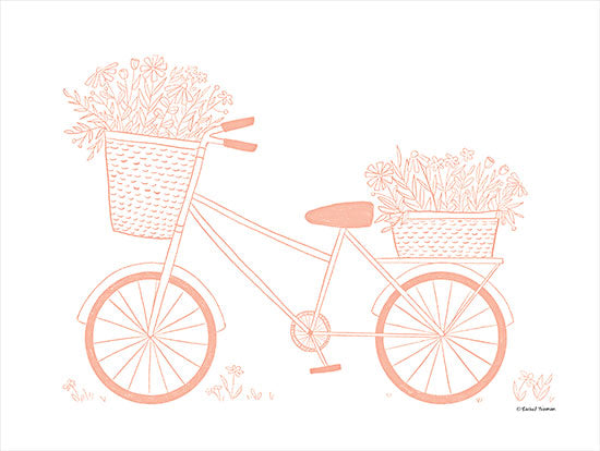 Rachel Nieman RN379 - RN379 - Pink Flower Bike - 16x12 Bike, Bicycle, Pink & White, Flowers, Flower Basket from Penny Lane